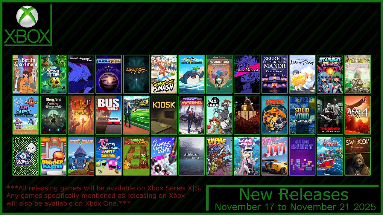 New Xbox Games for November 17 to November 21 2025