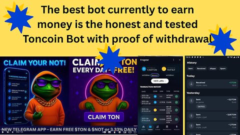 The best bot currently to earn money is the honest and tested Toncoin Bot with proof of withdrawal