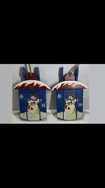 BUY IT NOW: Set of Wood Sled Country Christmas Ornaments Rustic Blue & White 6" Snowmen