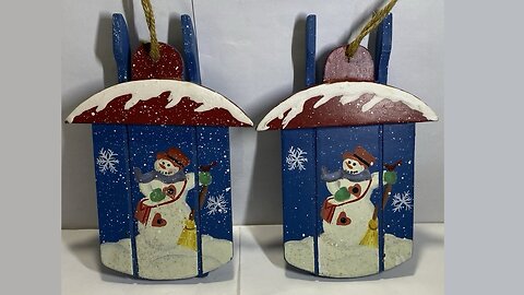 BUY IT NOW: Set of Wood Sled Country Christmas Ornaments Rustic Blue & White 6" Snowmen