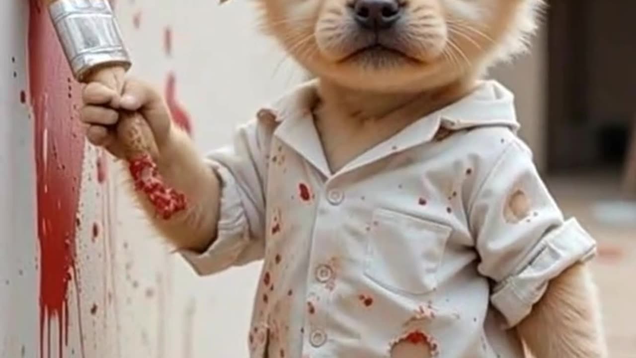 Poor Doggy Painting Wall