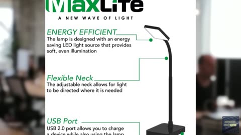 MaxLite Desk LAMP LED 4W Slim 3000K, USB Port, Black Finish, White