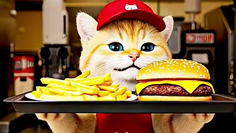 One Paw Burger 🍔 | Cute Cat Chef at Fast Food 🐾 (AI Short)