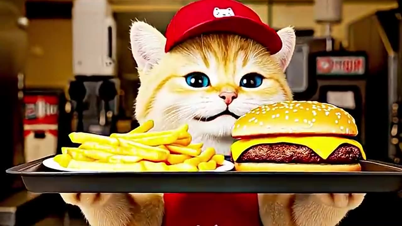 One Paw Burger 🍔 | Cute Cat Chef at Fast Food 🐾 (AI Short)