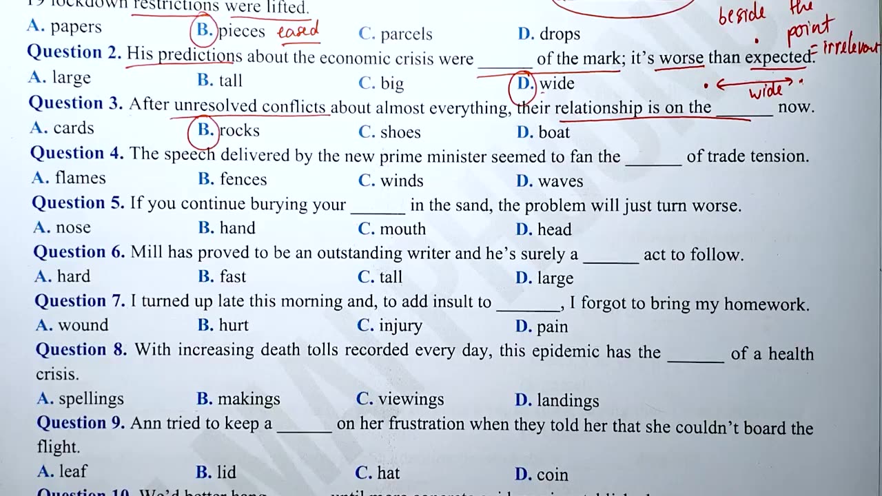2 Bộ câu hỏi IDIOMs trọng tâm dễ trúng tủ Buổi 2