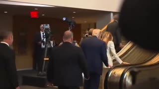 Moment Escalator stops working as Trump walks on it at the UN