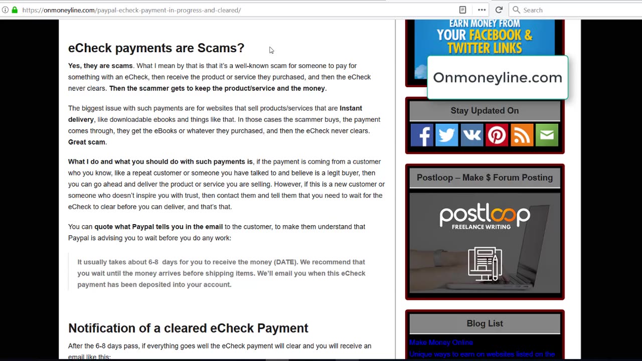 Paypal – eCheck Payment In Progress and Cleared - Onmoneyline