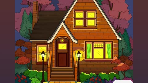 Charming Brick House Illuminated at Night with Glowing Windows and Garden Lights