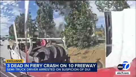 Moment truck driver slammed into traffic on the 10 freeway in California Tuesday