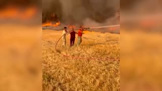 Firefighters try to tackle large 'fire tornado' in Turkey