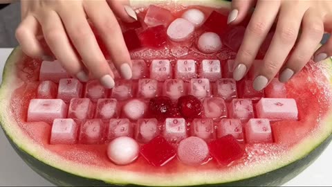 Typing on an Icy Fruit Keyboard#asmr #satisfying #asmrsounds #oddlysatisfying #sound #oddly #key