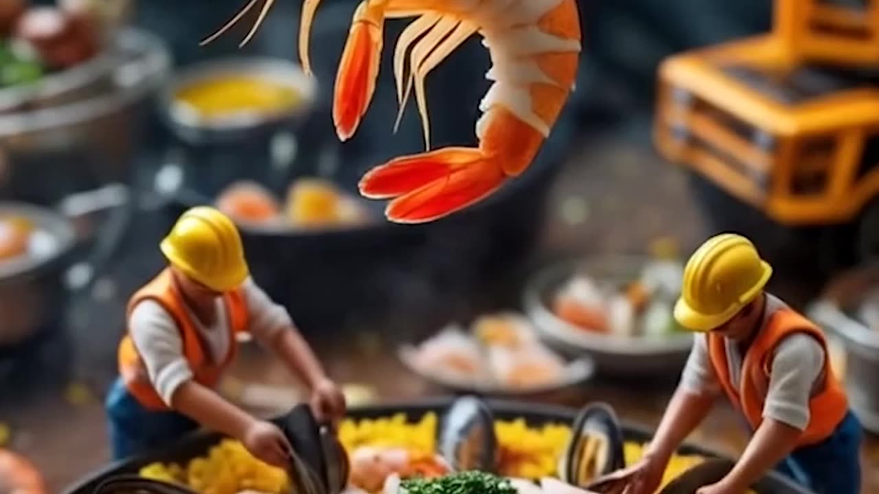 Little People Cooking shrimp khichuri । Macro Magic AI-Generated Mini People