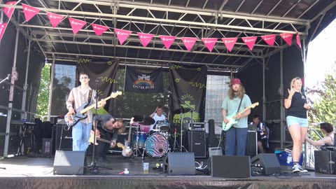 Poppyshow Band on the main stage. Exeter Devon Pride 2025 10th May 2025