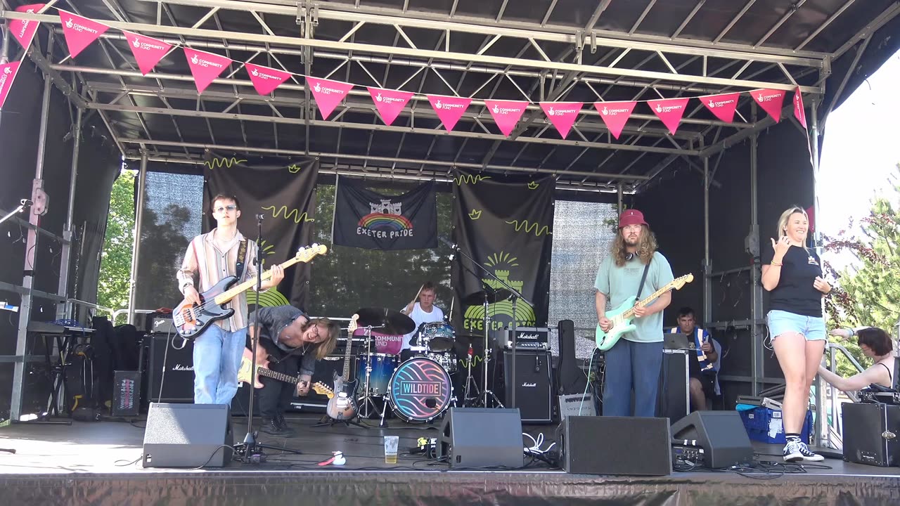 Poppyshow Band on the main stage. Exeter Devon Pride 2025 10th May 2025