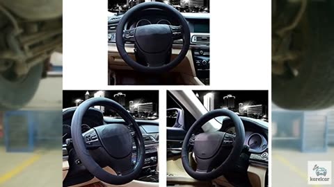 Valleycomfy Microfiber Leather Steering Wheel Cover Universal 15 inch (Black)