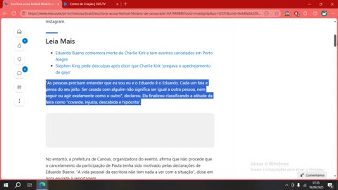 Escritora acusa festival literário de censura