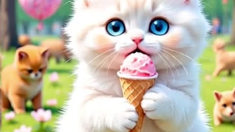 Kitten eat Ice cream