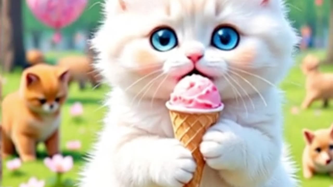 Kitten eat Ice cream