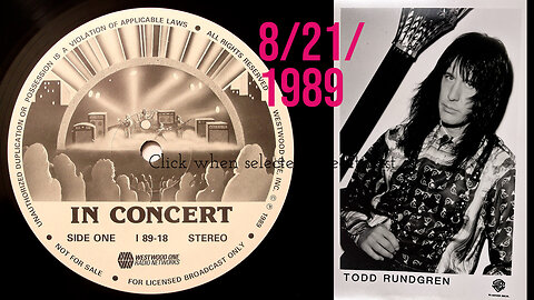 August 21, 1989 - Westwood One Presents Todd Rundgren from NYC's The Ritz
