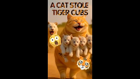 Ai animated orange cat funny cartoon video 😹💥 White tiger Cubs Taken by a Fat Cat!?