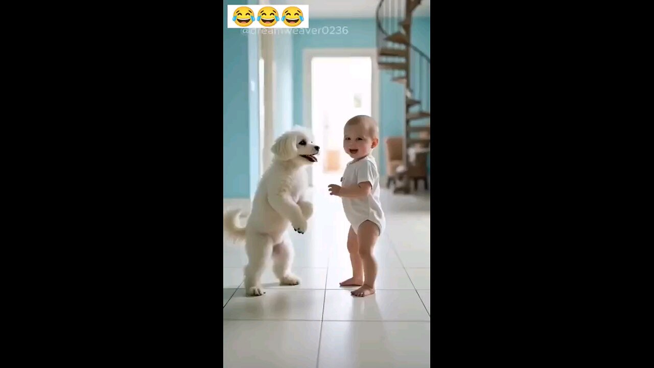 Baby and puppy dancing