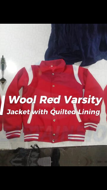 Wool Men’s Red Varsity Jacket with Quilted Lining