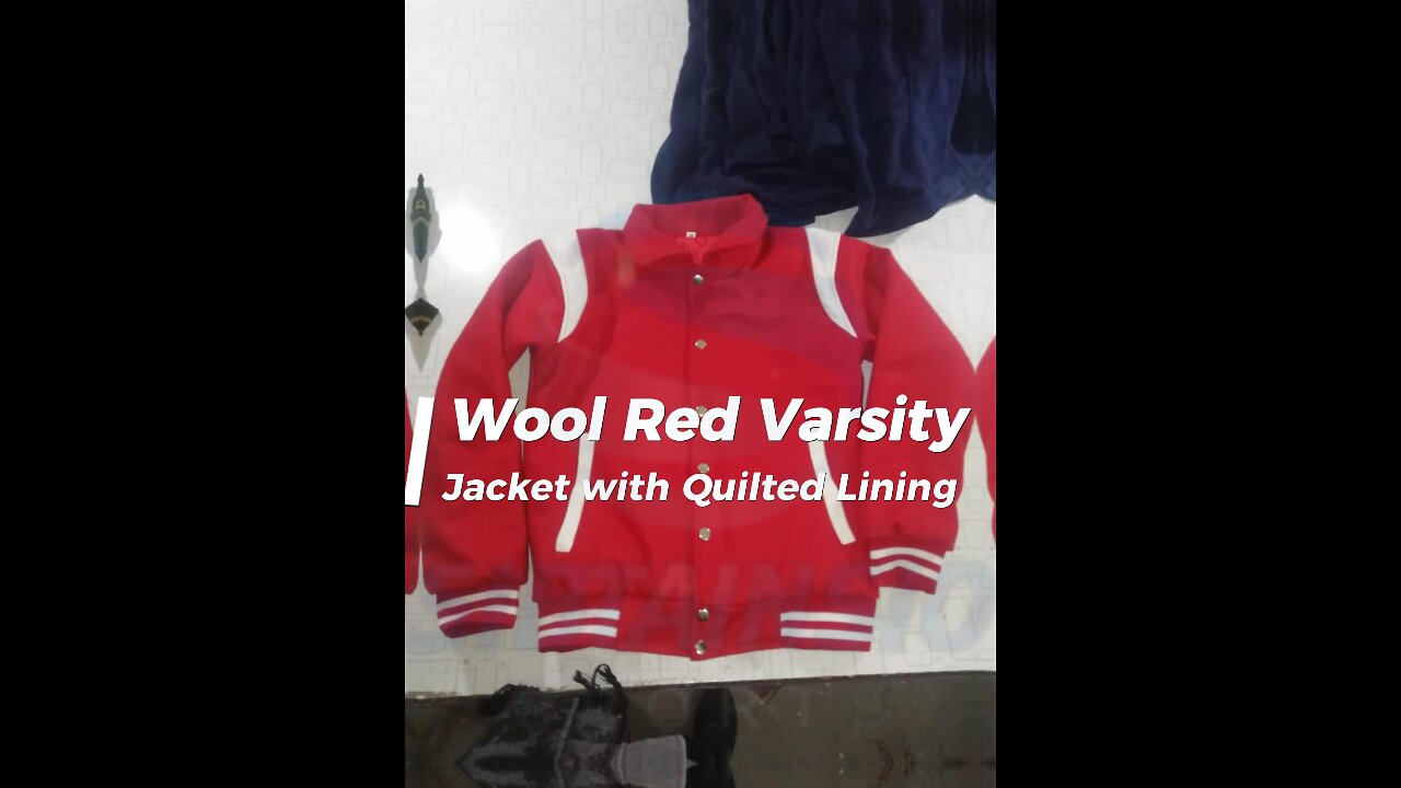 Wool Men’s Red Varsity Jacket with Quilted Lining