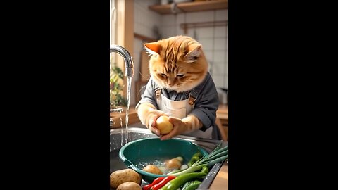 Cat made delicious food