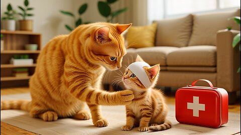 Mama Cat Takes Care of Sick Kitten and Makes Tiger Hat For Kittens At Home 🐾🧶🎩