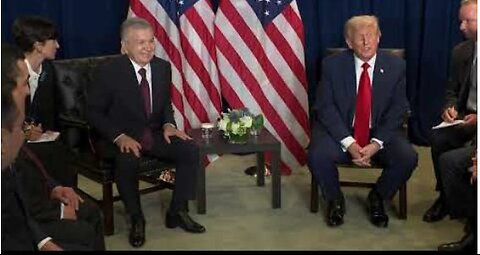 President Trump has a Pull-Aside with the President of Uzbekistan
