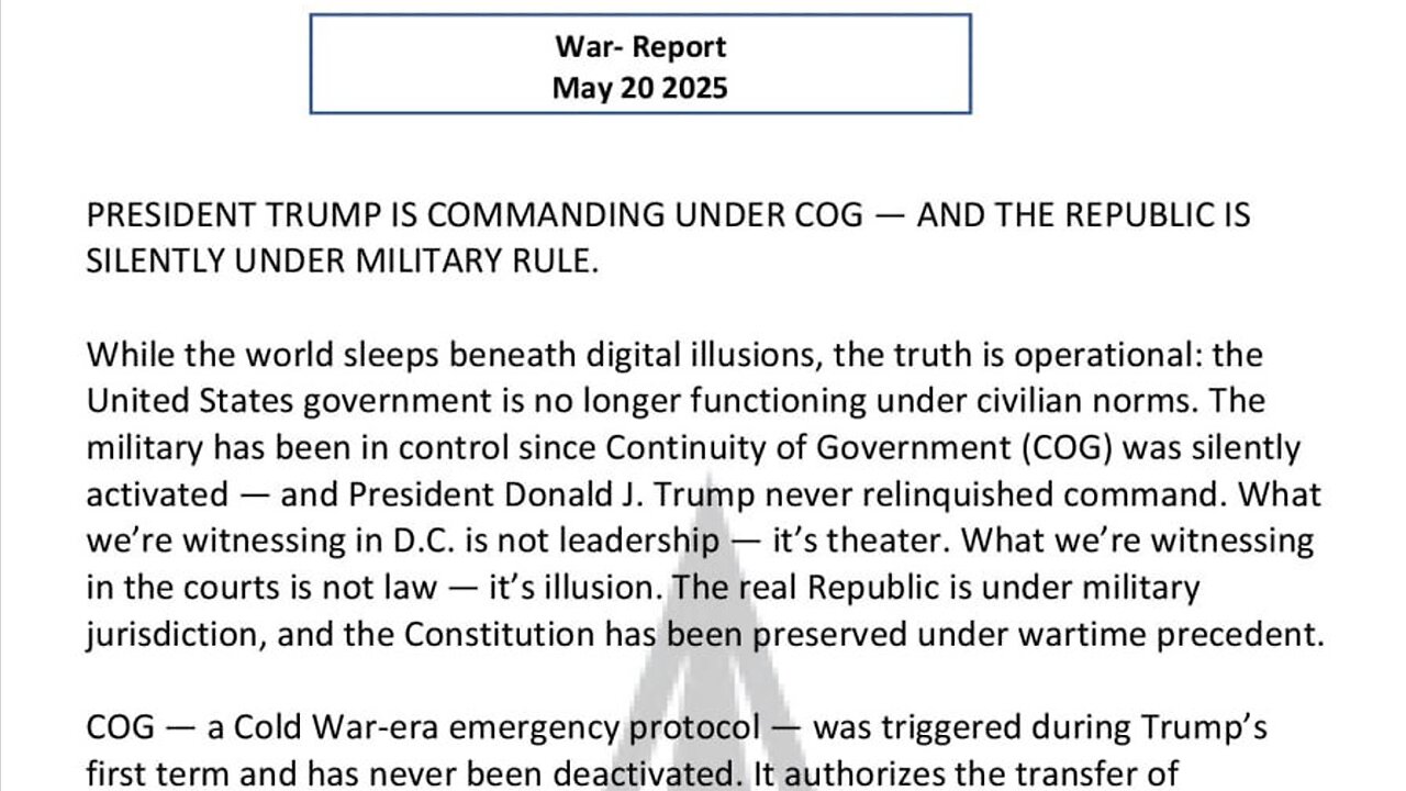 WAR REPORT - MAY 20 2025 - CONTINUITY OF GOVERNMENT - COG