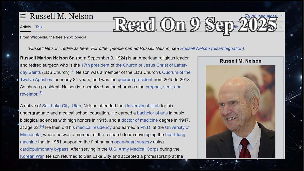 Russell M Nelson - 9 September 2025