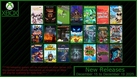 New Xbox Games for December 15 to December 19 2025
