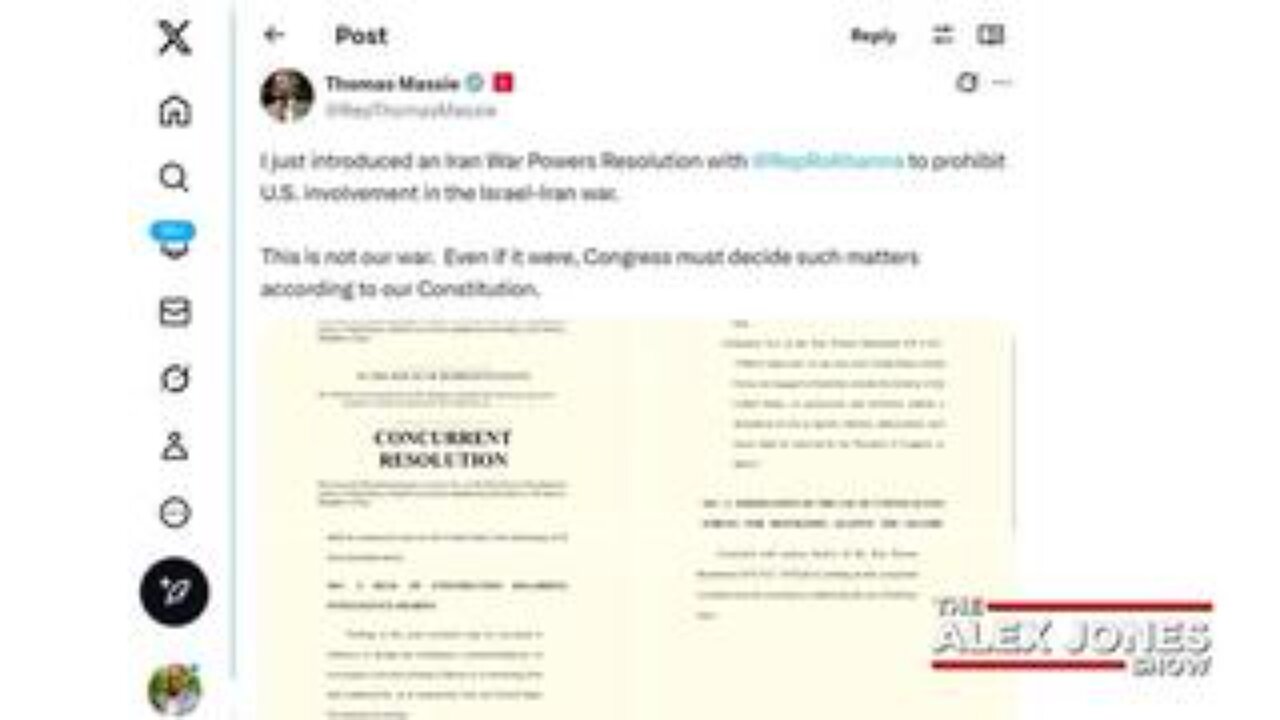 Congressman Thomas Massie Introduces Iran War Powers Resolution To Force Trump To Go To Congress!