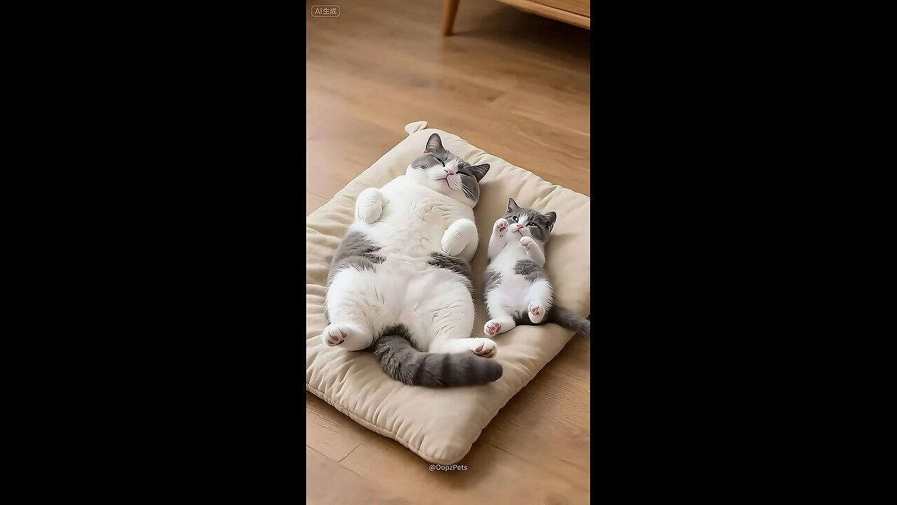 The kitten sleeping with its mother.🐱💕