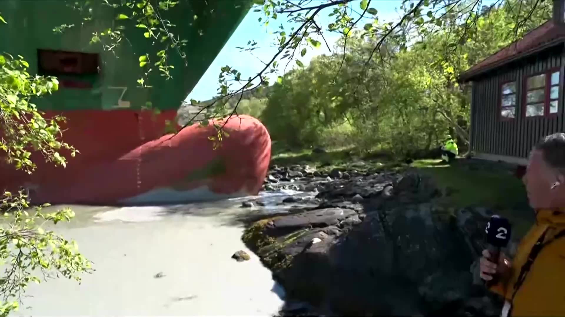 Cargo ship refloated after narrowly missing Norwegian mans home