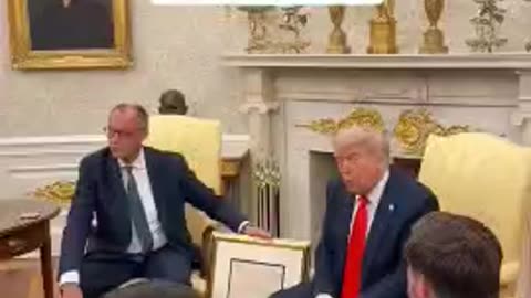 German Chancellor Merz gifts Trump his grandpa’s birth cert in Oval Office meet.#japdmedia #Germany