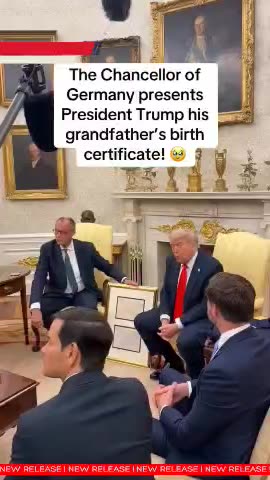 German Chancellor Merz gifts Trump his grandpa’s birth cert in Oval Office meet.#japdmedia #Germany