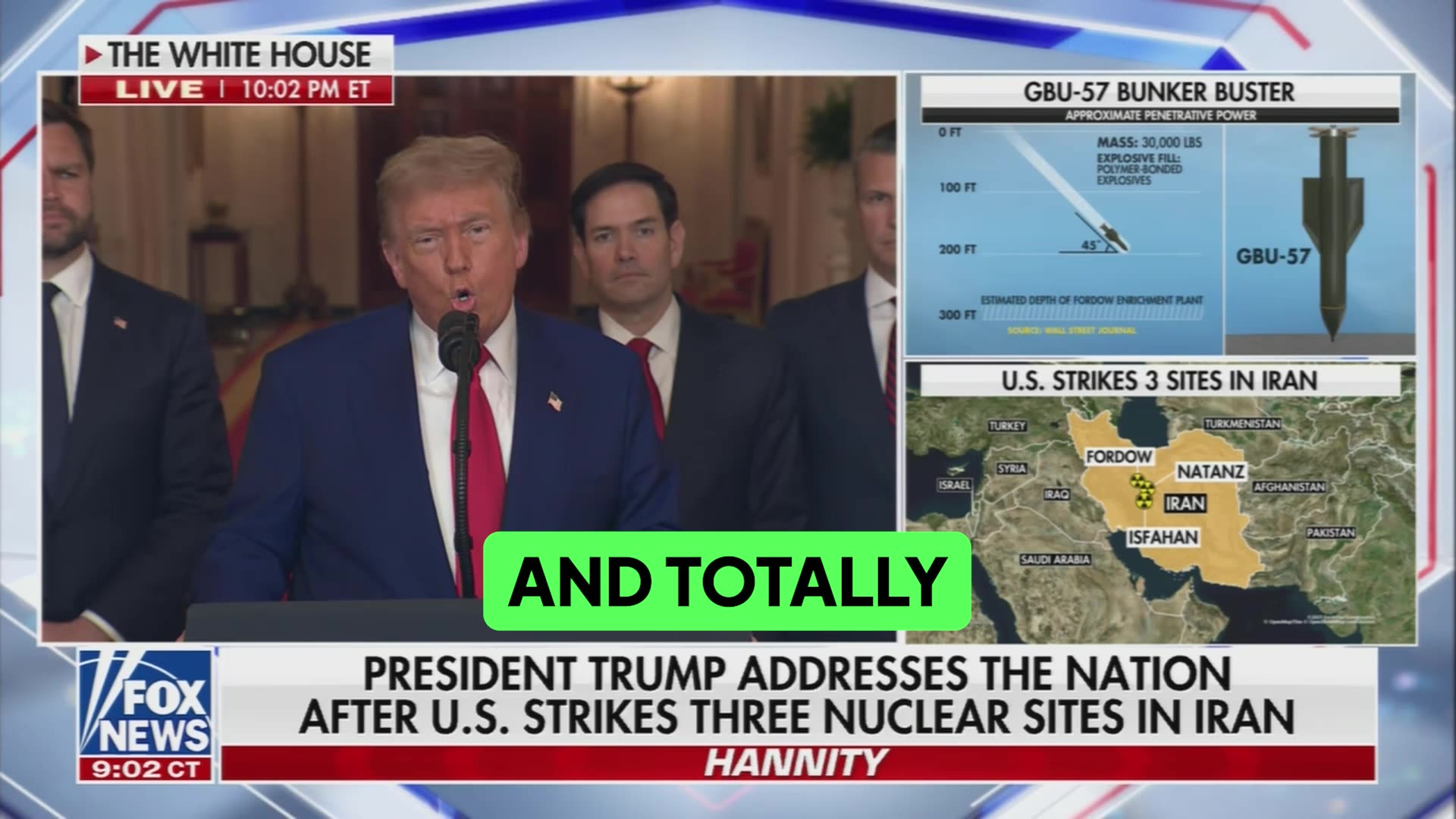 President Trump tells the nation Iran’s key nuclear facilities have been COMPLETELY OBLITERATED