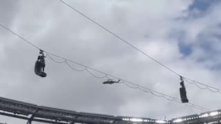 President J. Donald Trump flies over in Marine One at the FIFA Club World Club at MetLife Stadium in New Jersey.