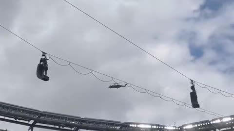 President J. Donald Trump flies over in Marine One at the FIFA Club World Club at MetLife Stadium in New Jersey.
