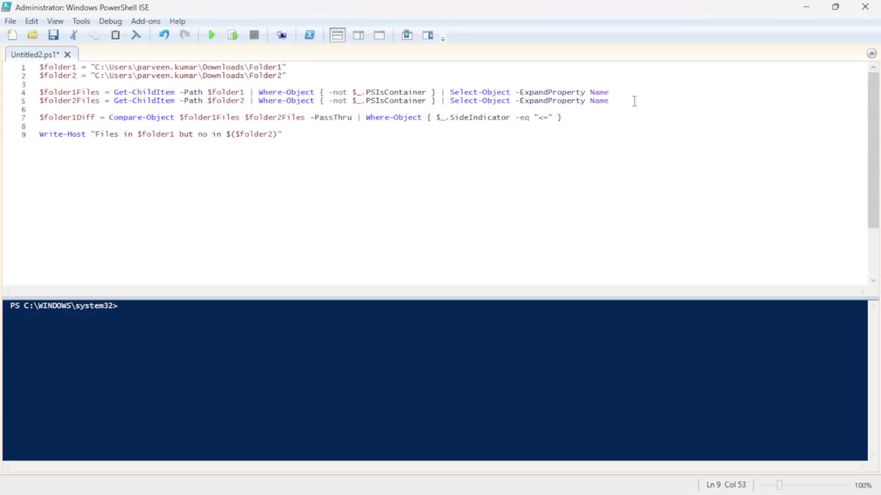 PowerShell Script to Compare Files Between Two Folders