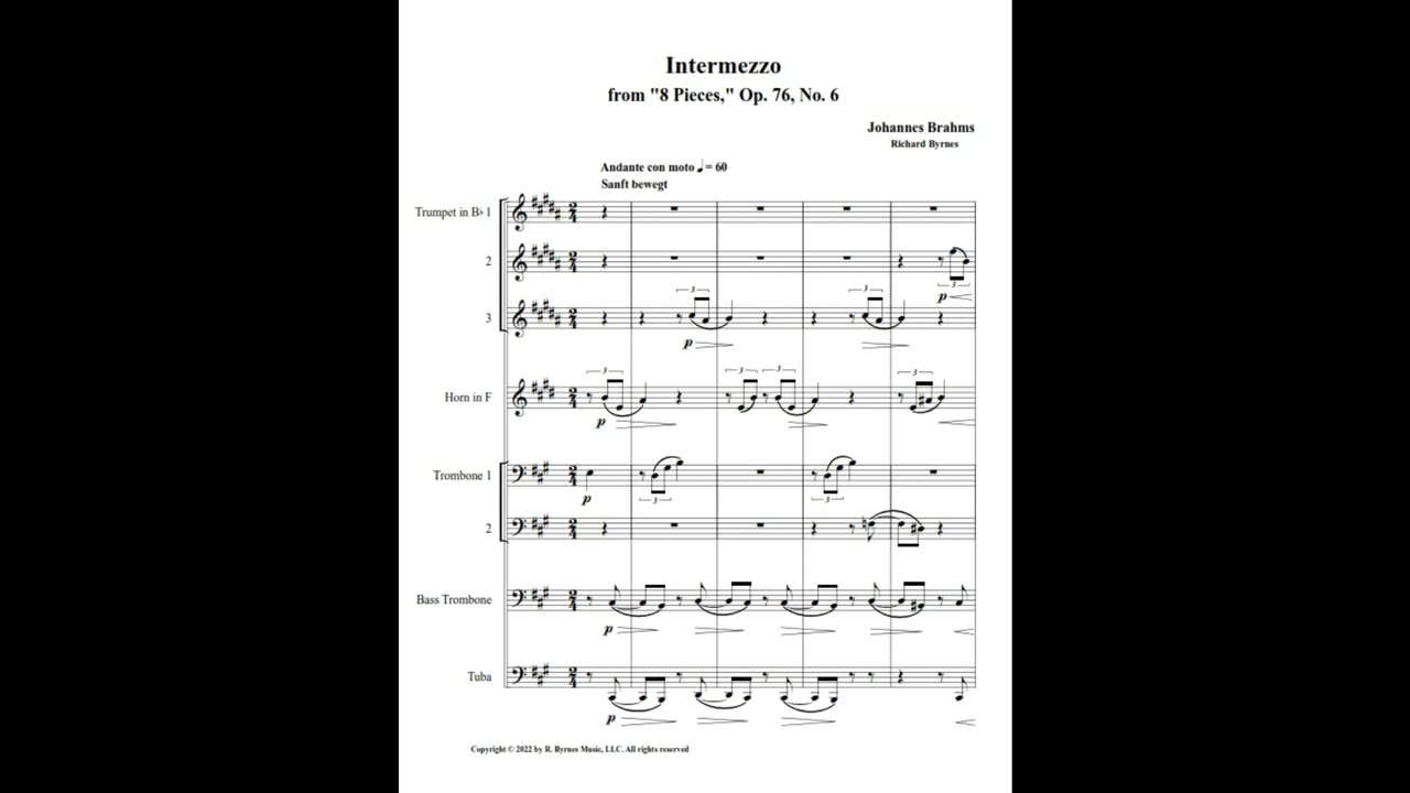 Johannes Brahms – Intermezzo, Op. 76, No. 6 (Brass Octet)