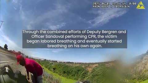 First responders use CPR to save a man who was not breathing after crashing into a ditch