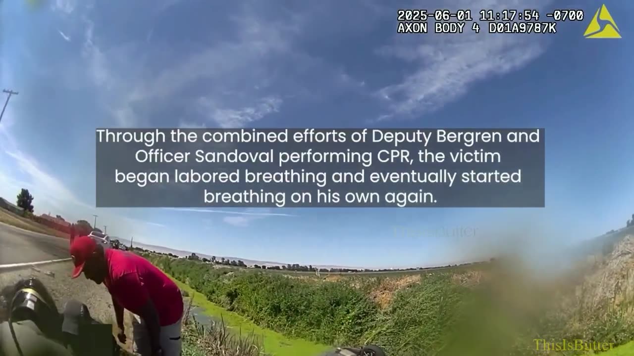 First responders use CPR to save a man who was not breathing after crashing into a ditch