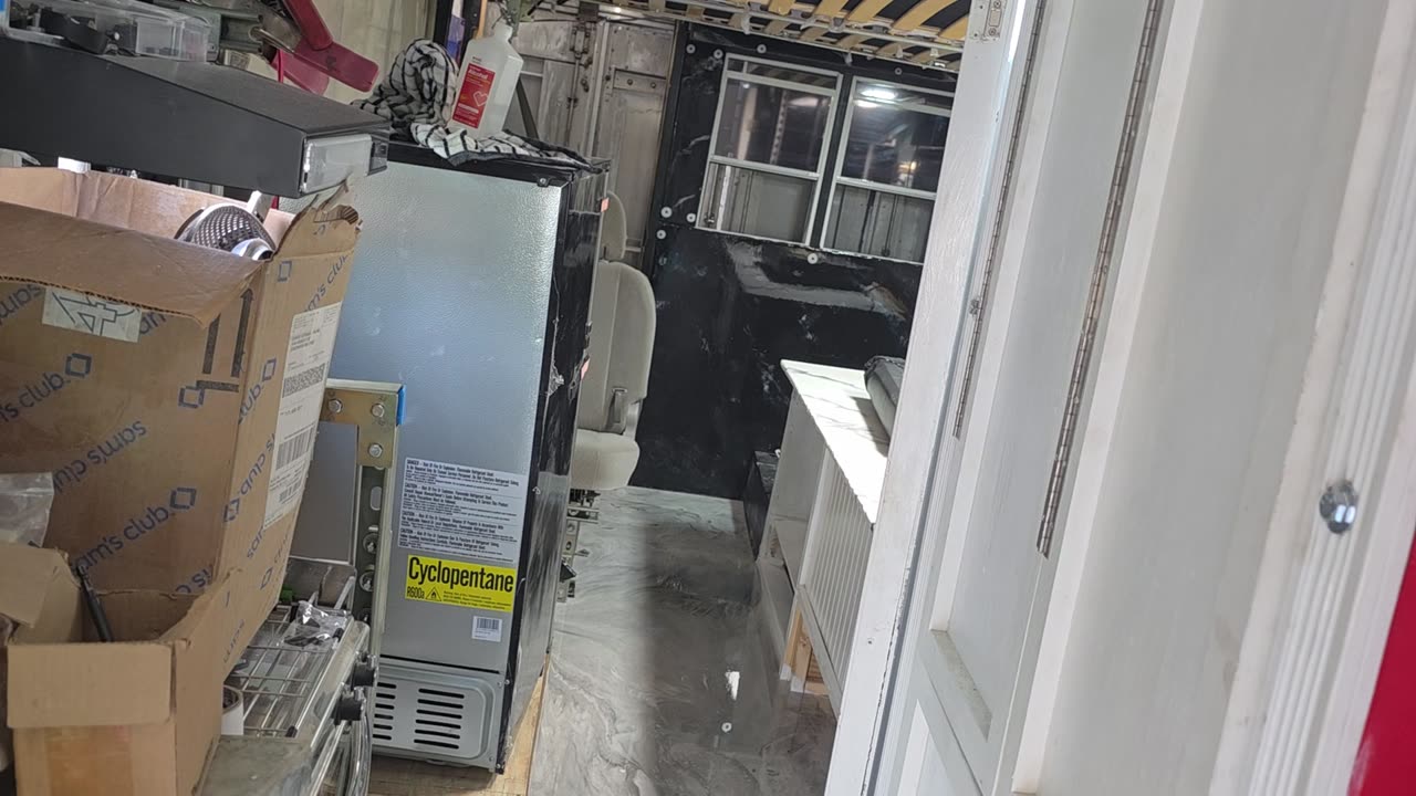 RV Faux Marble Floor Half Done