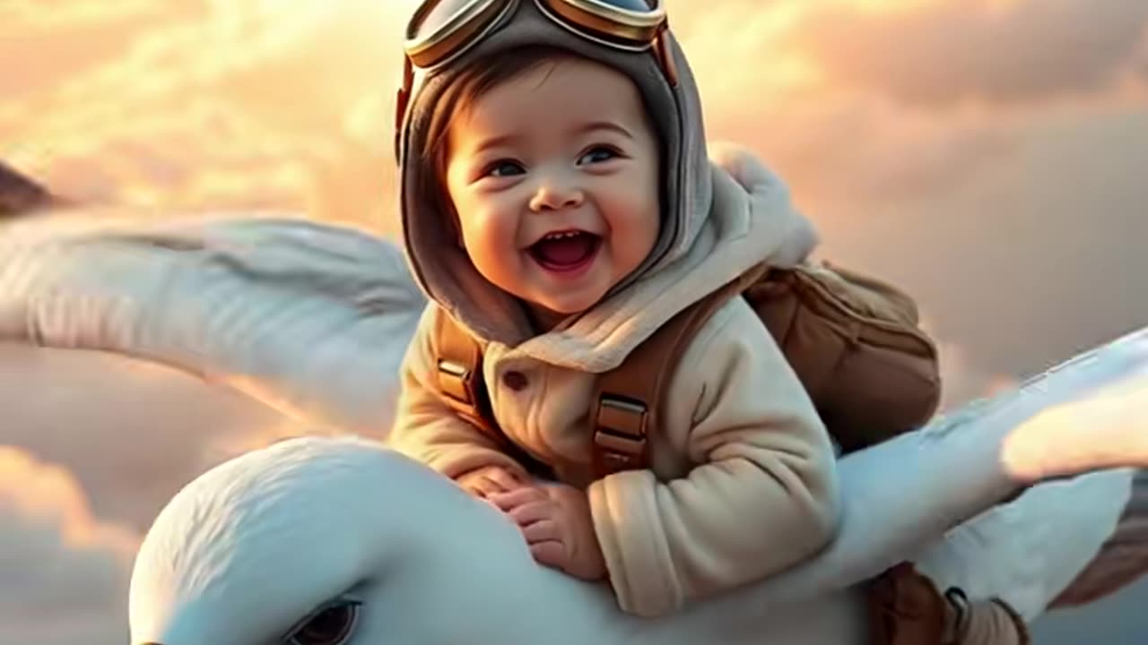 Cute baby flying in the sky