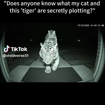 Night Cam captured this insane moment whee my cat returned with a tiger 🐯