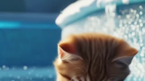 The kitten fell under the water