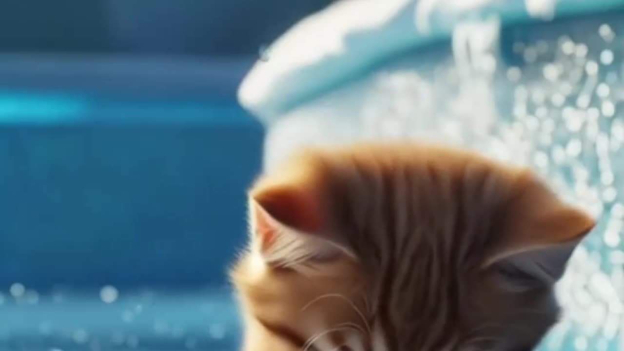The kitten fell under the water